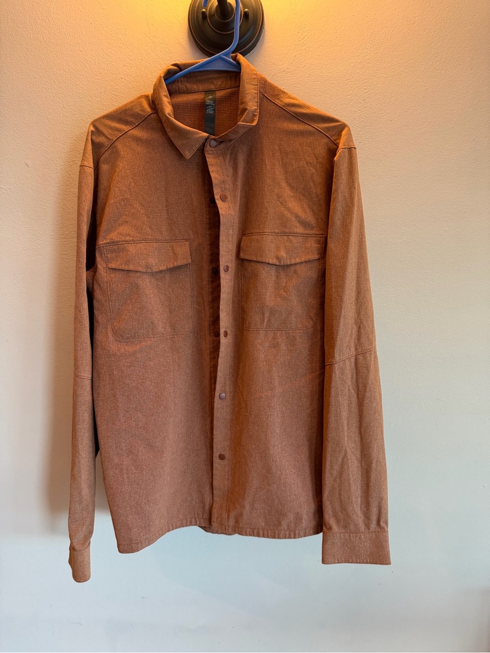 Lululemon Airing Easy Snap Front Overshirt Mens Large L Brown Ripstop Stretch